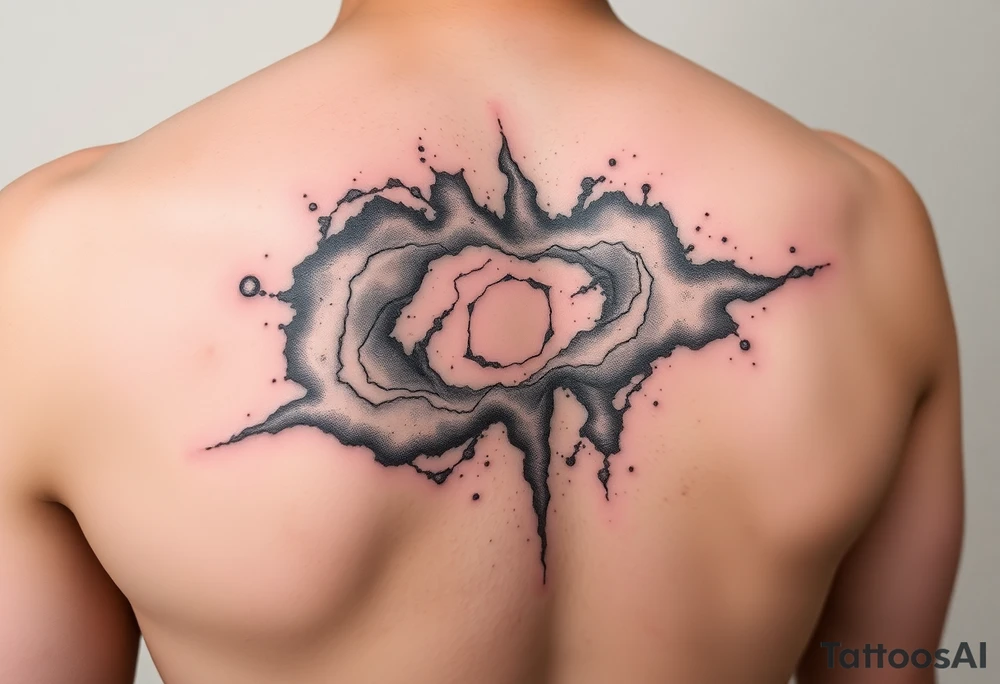 The galaxy using negative spaces that covers the shoulder and migrates down the back tattoo idea