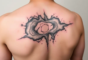 The galaxy using negative spaces that covers the shoulder and migrates down the back tattoo idea