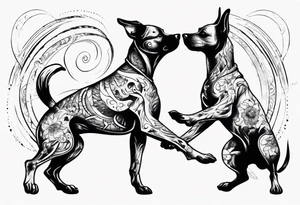 two dogs dancing on their hind legs. tattoo idea