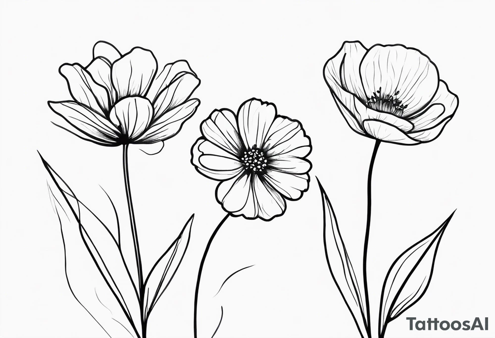 Outlined simple flowers with stem, the cancer sign and date 07/24/17 tattoo idea
