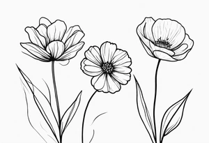 Outlined simple flowers with stem, the cancer sign and date 07/24/17 tattoo idea