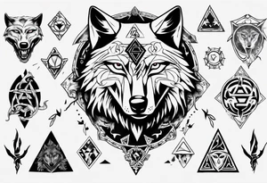 wolf head with zelda symbols around tattoo idea