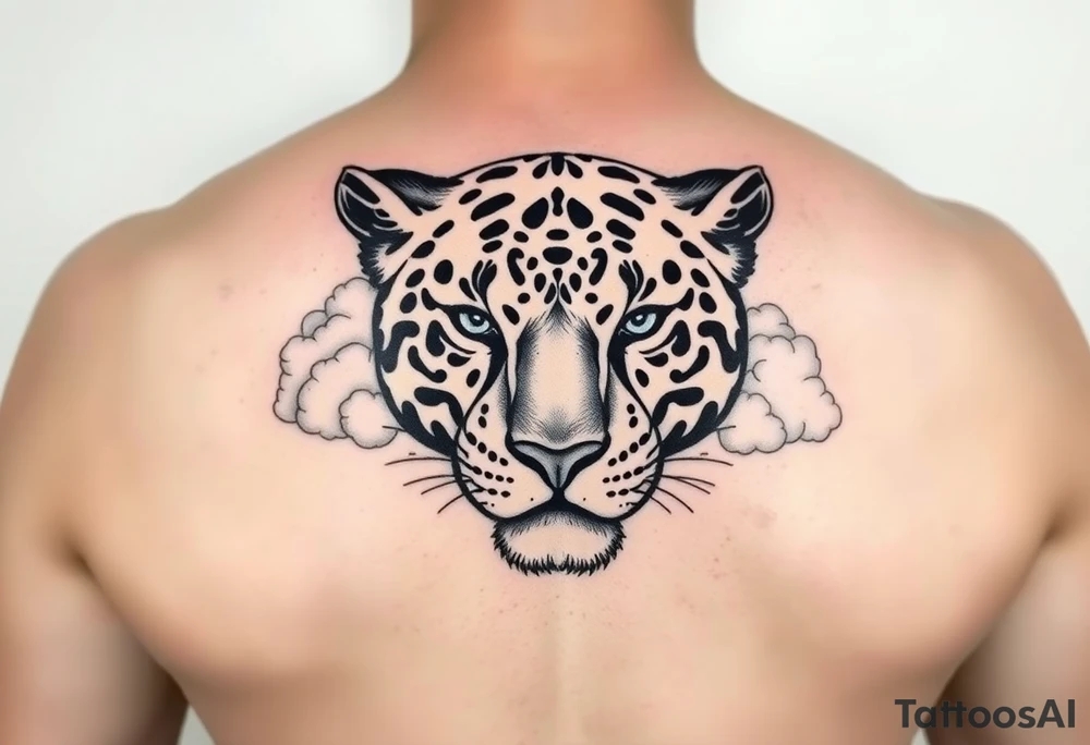 Jaguar face made of puffy cumulus clouds. tattoo idea