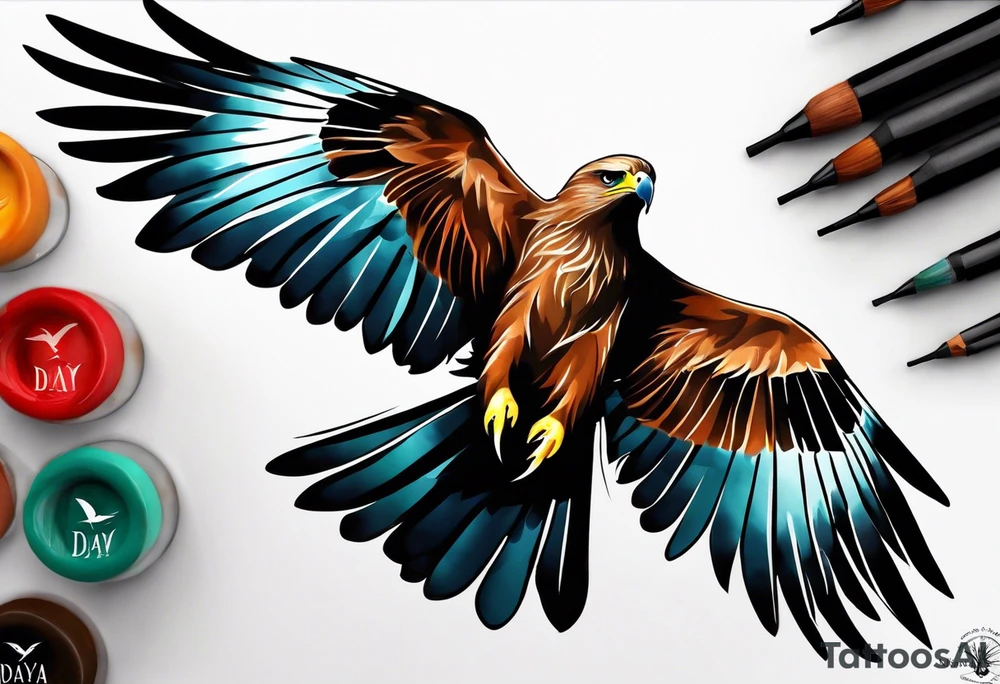 I want a tattoo for my daughter, her name is Daya which means black kite. I also love natur and I'm a climate change activist. Make the black kite soft, little more child like. For small tattoo. Lass details tattoo idea