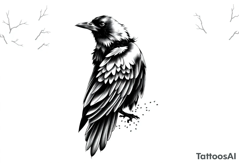 A crow with woods in the background tattoo idea