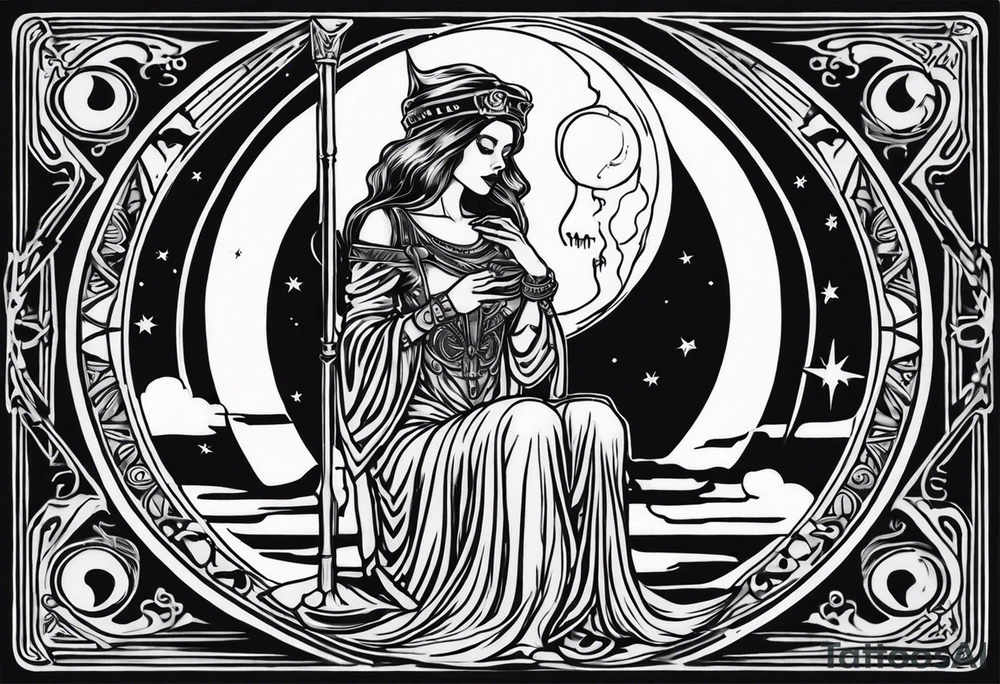 High priestess skeleton moon tarot card tattoo idea