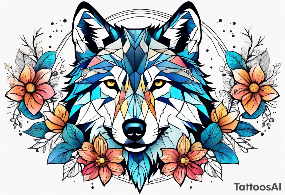 Constellation, animal wolf snow , géométric , flower tattoo idea