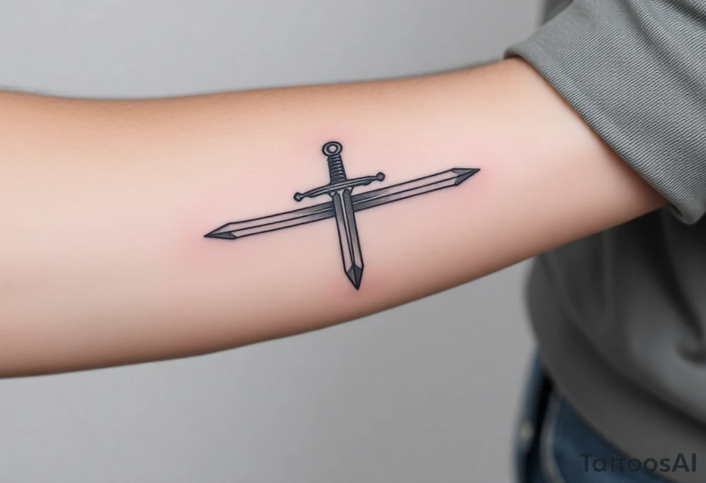 Give me a tattoo based on proverbs 27:17 about iron sharpening iron for me and the guys to get together probably two swords in it want a cross on the handle too I only want two swords at most no more than that and any biblical reference in it would be great tattoo idea