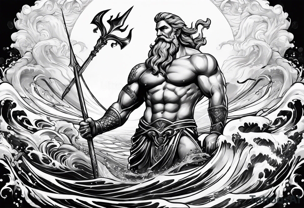 Poseidon on water with his trident tattoo idea