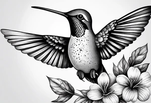 A lively hummingbird in mid-flight, sipping nectar from a flower, representing joy and energy.” tattoo idea