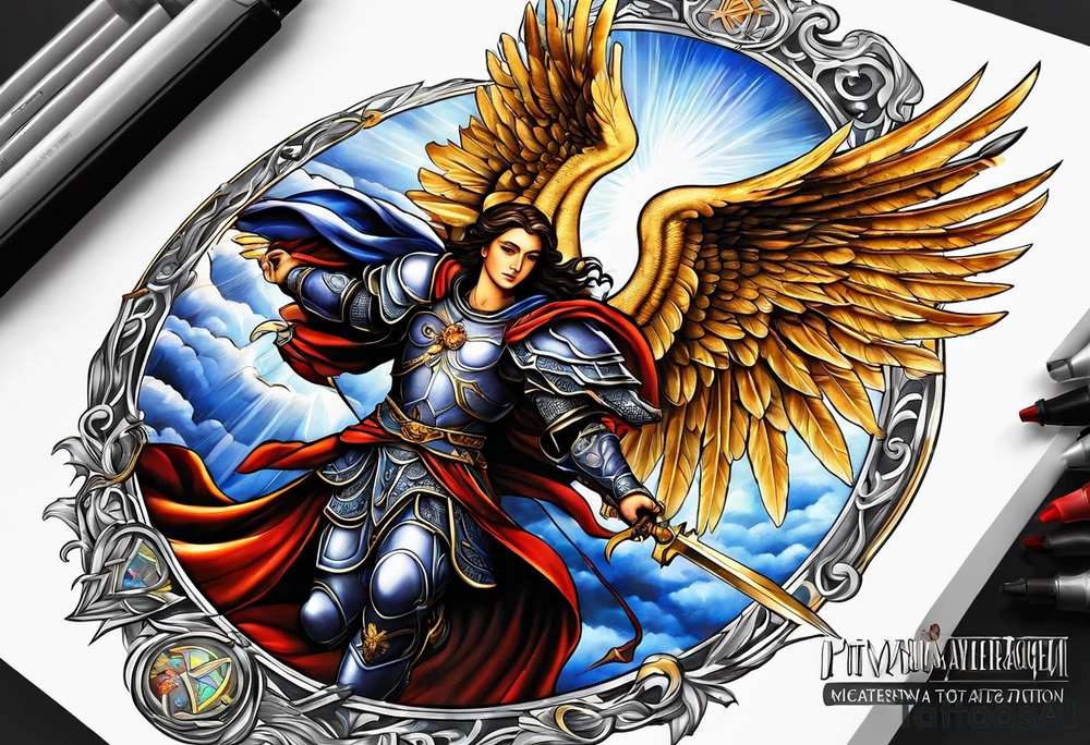 Michael the Archangel with ophanim tattoo idea