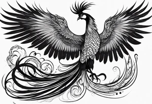 graceful asian style phoenix with extra long tail feathers and a long neck tattoo idea
