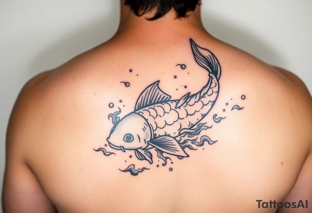 traditional koi fish swimming upstream through turbulent waves tattoo idea