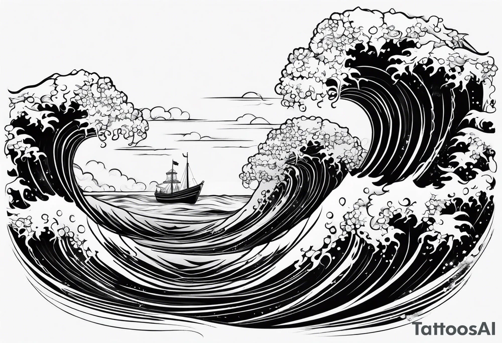 Full sleeve waves black with blue accent struggle perseverance tattoo idea