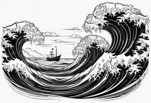 Full sleeve waves black with blue accent struggle perseverance tattoo idea
