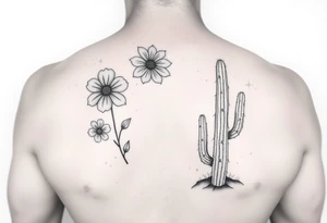 Birth flower for June July December for my kids and a cactus to represent sober dry journey sleeve male tattoo idea