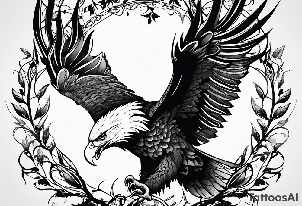 Leafy vines with eagle tattoo idea