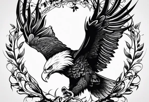 Leafy vines with eagle tattoo idea