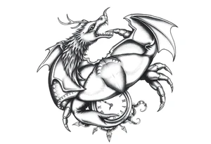 Dark cancer zodiac sign tattoo with dragon and clock on background tattoo idea