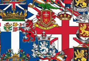 flags of scotland, wales, england tattoo idea