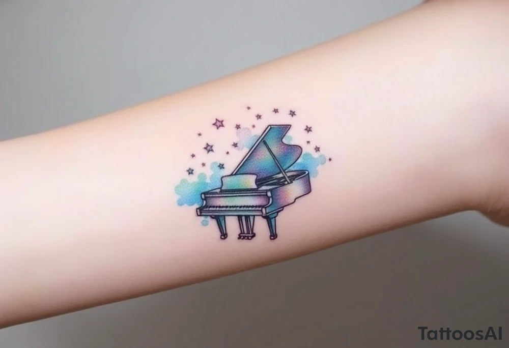 Grand piano under stars tattoo idea