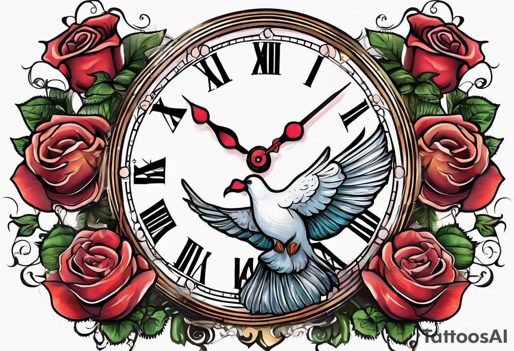text box, rose, sunlight, dove, clock, tattoo idea