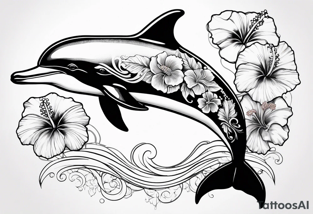 dolphin,sea, hibiscus, tattoo idea