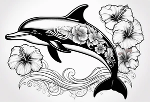 dolphin,sea, hibiscus, tattoo idea