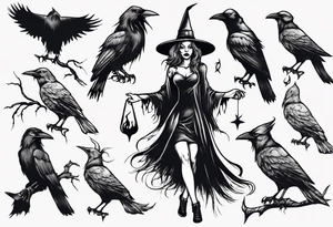 witch with crows tattoo idea