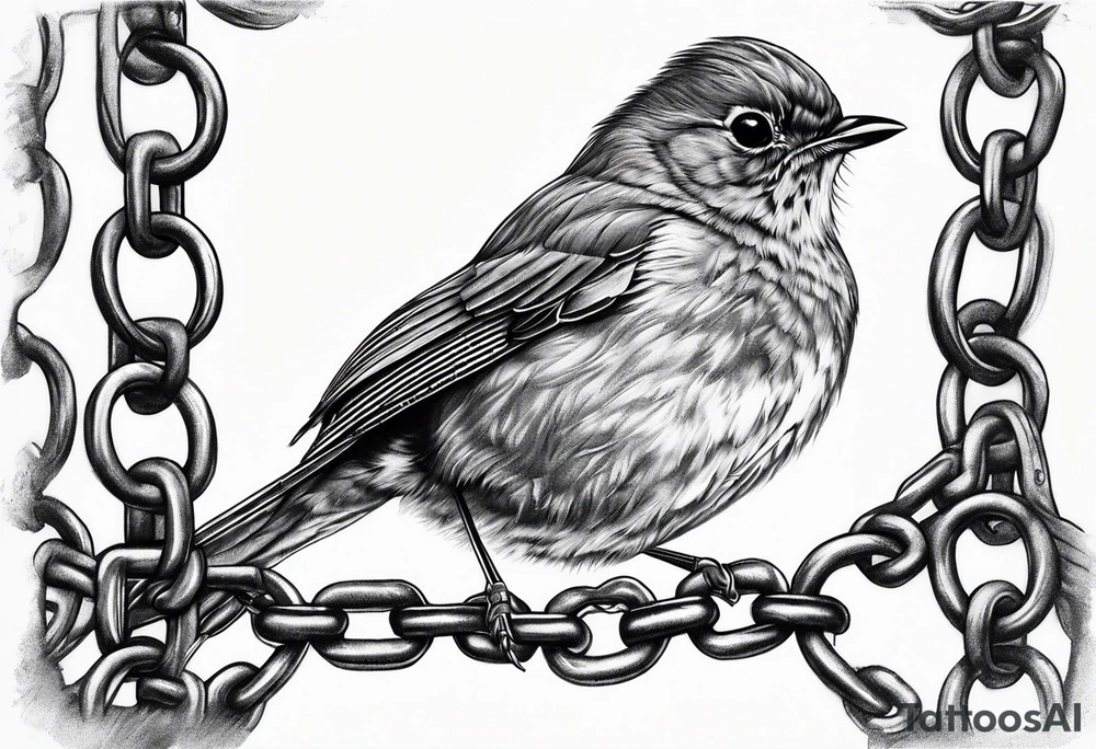 caged robin bird chained tattoo idea