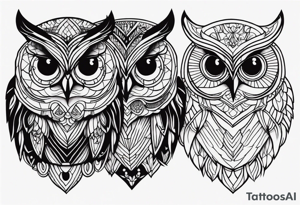 Simple black work owl tattoo idea