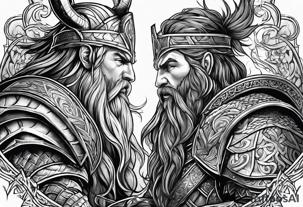 norse gods fighting tattoo idea