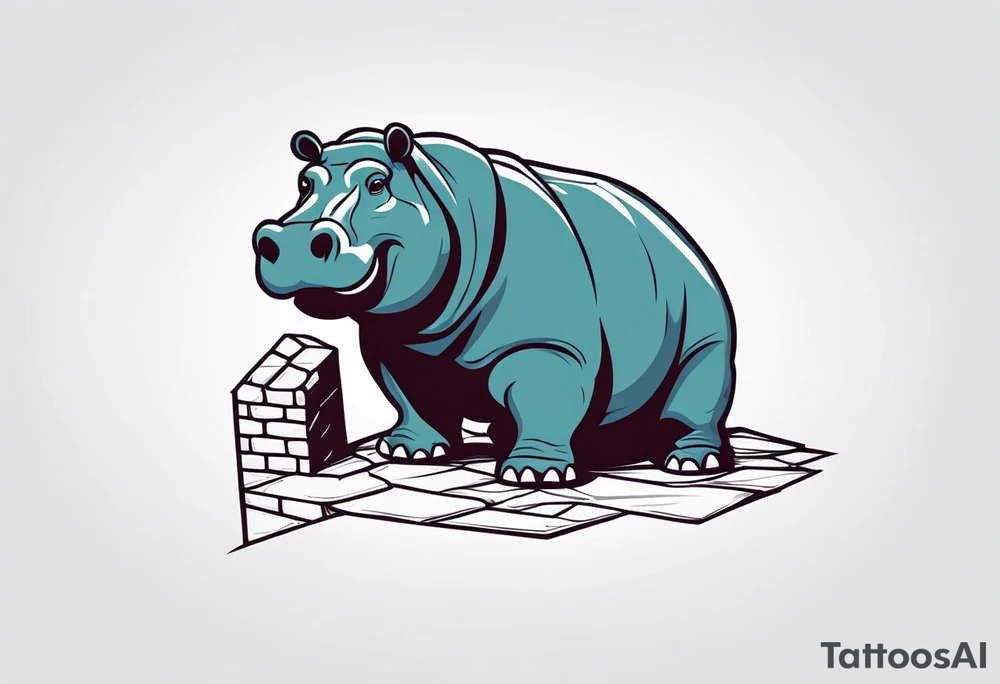 Hippopotamus acting like a brick mason tattoo idea