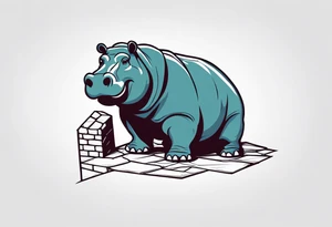 Hippopotamus acting like a brick mason tattoo idea