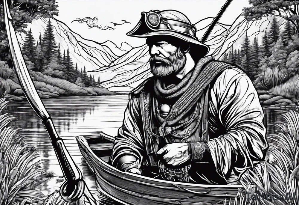 preparing fisherman at the pond, Angel, rams skull, gladiators helmet tattoo idea