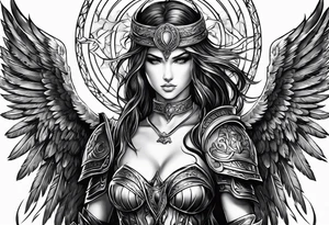 warrior angel in black standing tattoo idea