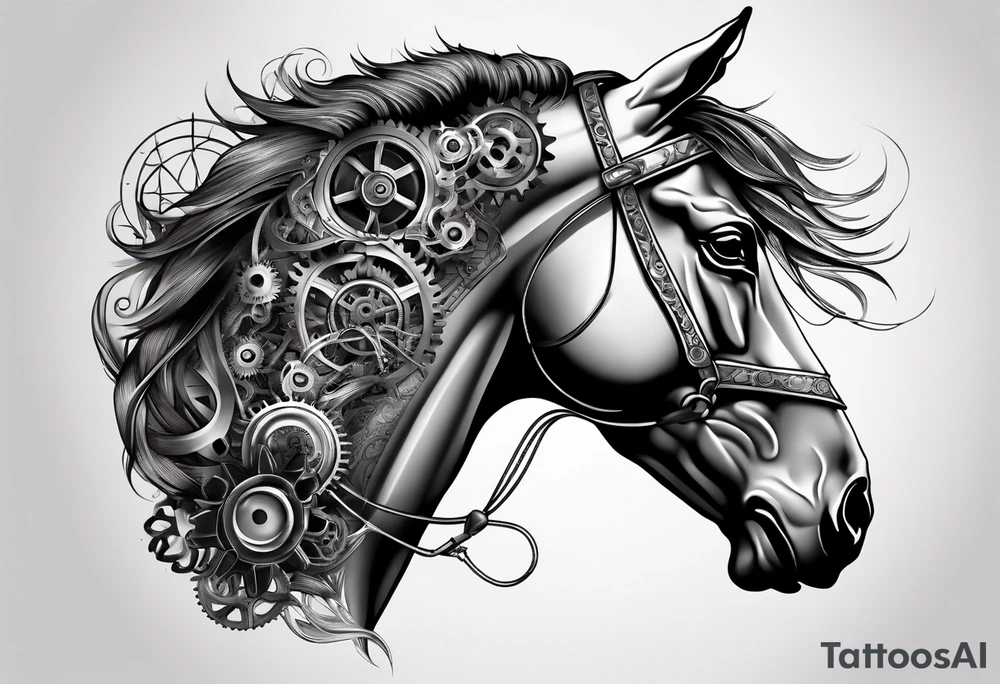 A horse head made fully out of gears tattoo idea
