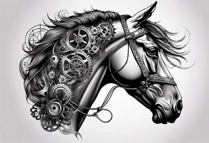 A horse head made fully out of gears tattoo idea