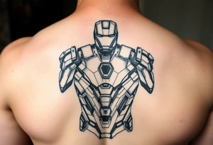 Ironman suit blueprint for separated suit parts with watercolor and geometric technique tattoo idea