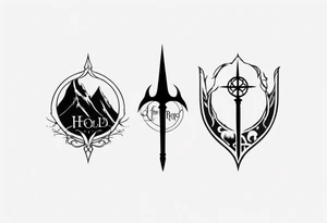 Lord of the rings with Harry Potter incorporated but clear visual of both movies. Small and minimal. Something like the deathly hallows symbol made out of swords and wizard staff from LOTR tattoo idea