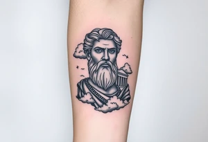 greek god with clouds and temple tattoo idea