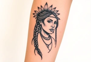 Beautiful Native American woman with braided hair tattoo idea