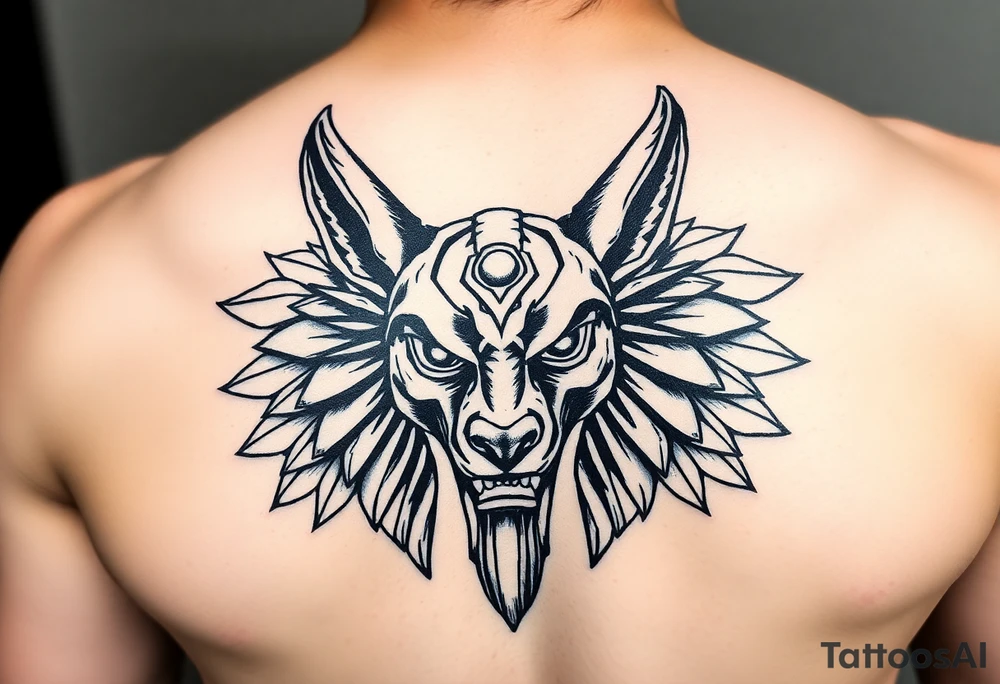 powerful majestic muscle anubis Egyptian god face without eyes tattoo idea