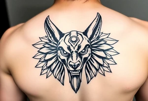 powerful majestic muscle anubis Egyptian god face without eyes tattoo idea