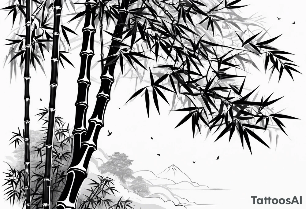bamboo with cherry blossum tree behind it tattoo idea