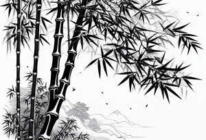 bamboo with cherry blossum tree behind it tattoo idea