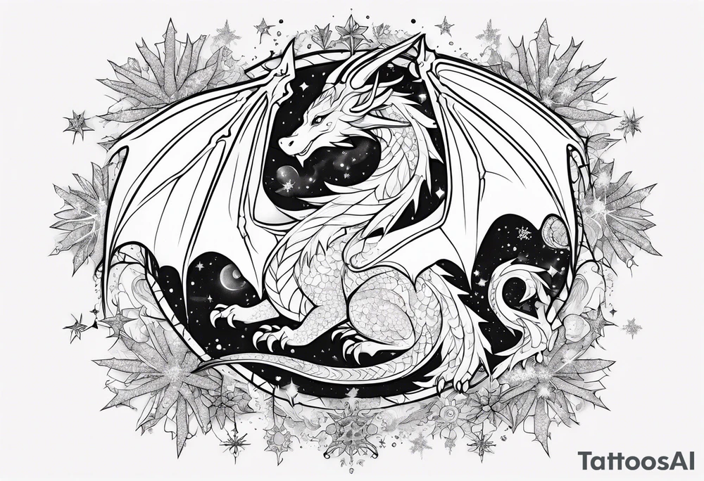 Constellation, kawaii dragon, snowflake tattoo idea