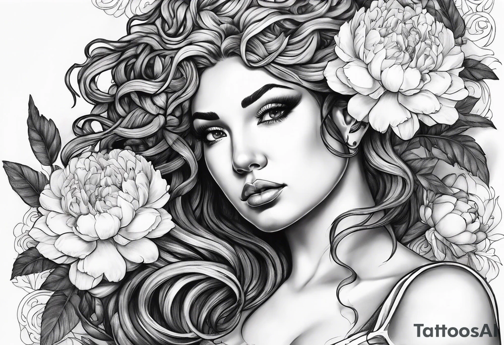 Medusa and peonies tattoo idea