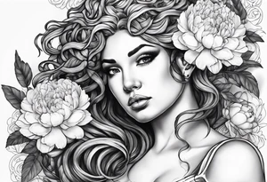 Medusa and peonies tattoo idea