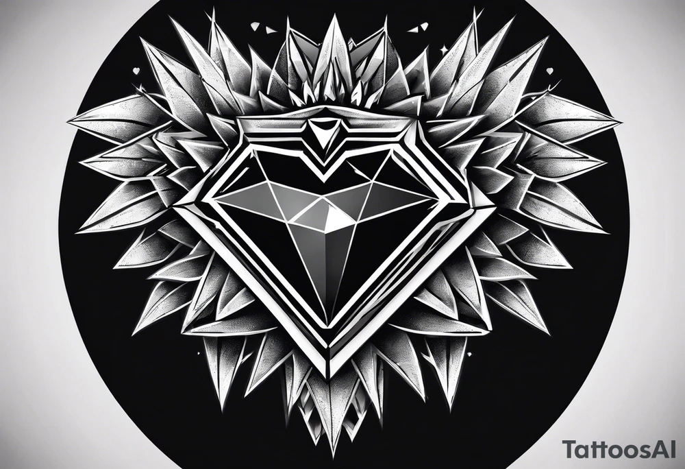 heart diamond black hexagon with spikes on top and black background tattoo idea